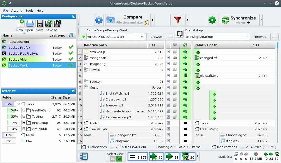 FreeFileSync 官方运行界面实测