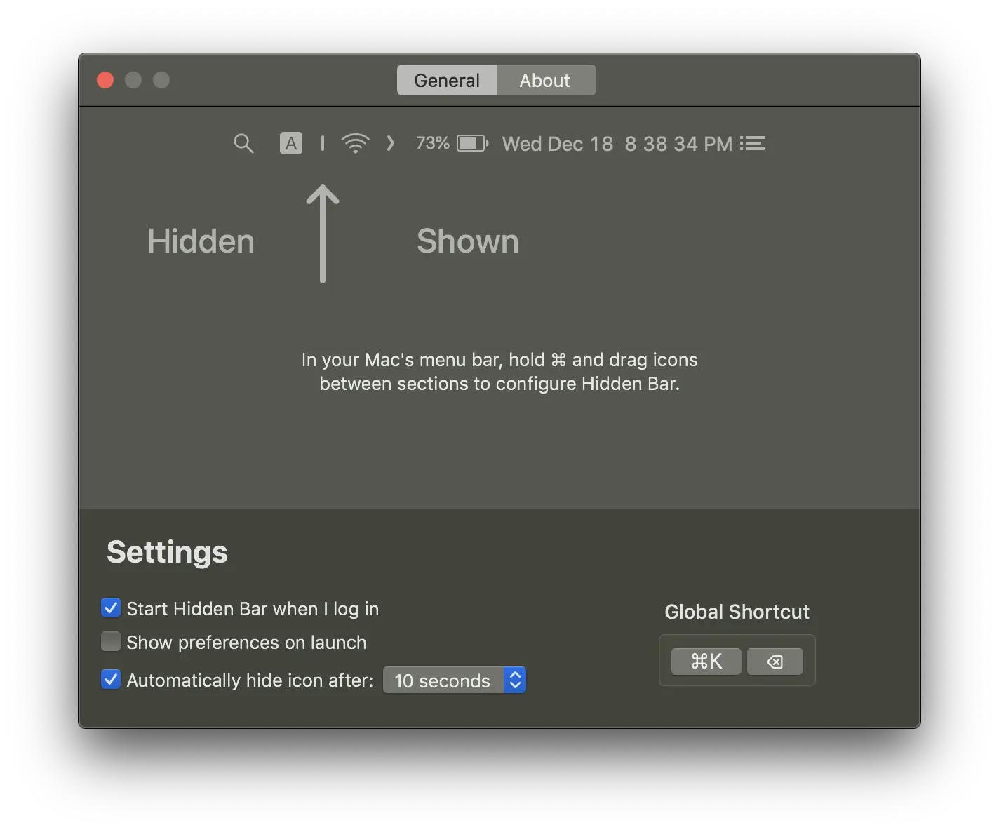 Hidden Bar 官方运行界面实测