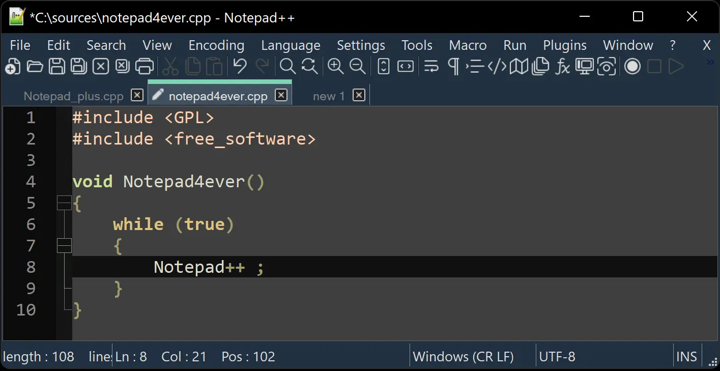 Notepad++ 官方运行界面实测