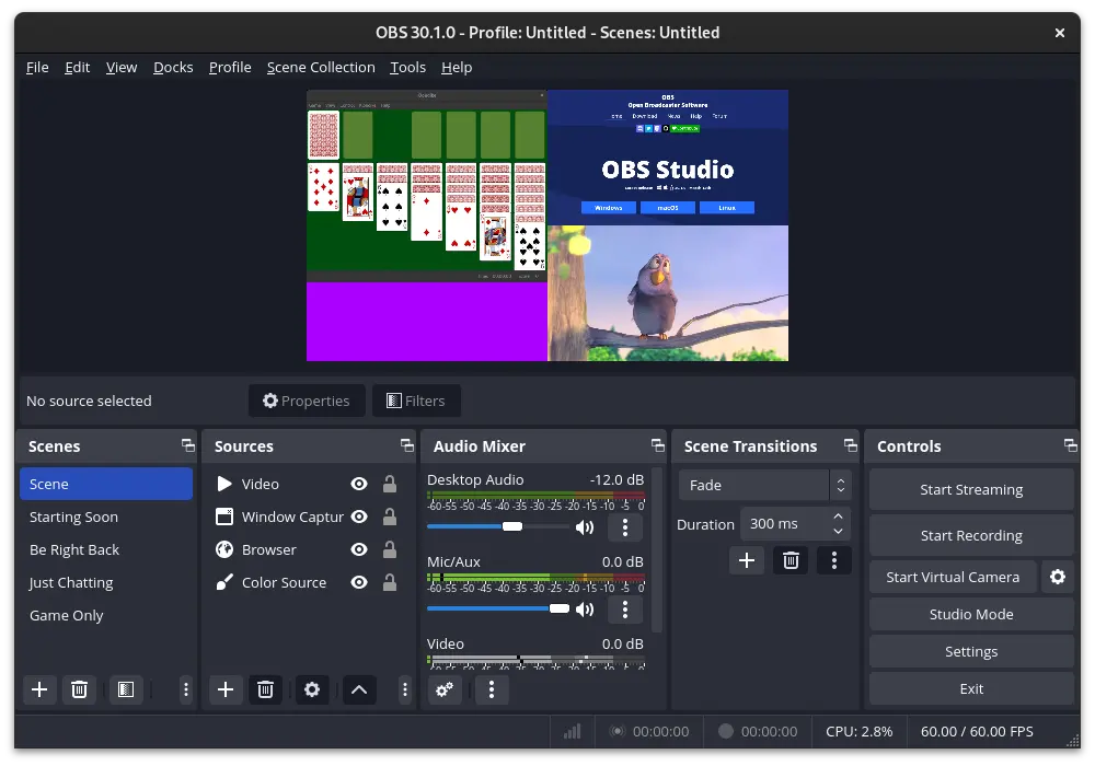 OBS Studio 官方运行界面实测