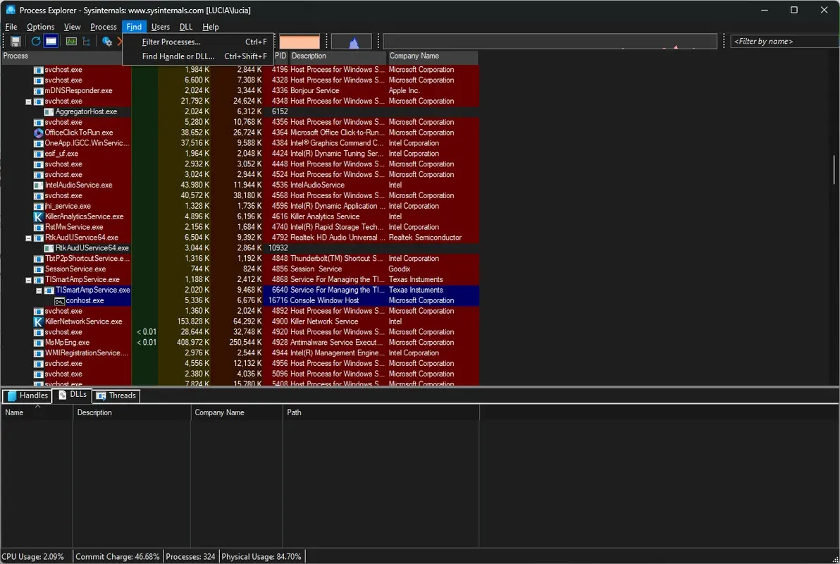 Process Explorer 官方运行界面实测